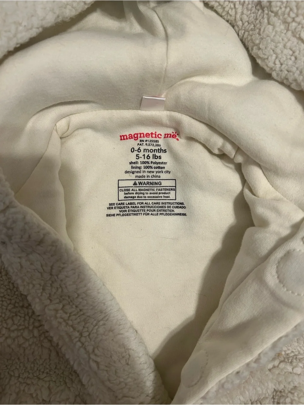 Magnetic Me Cream Sherpa Baby Hoodie with Bear Ears